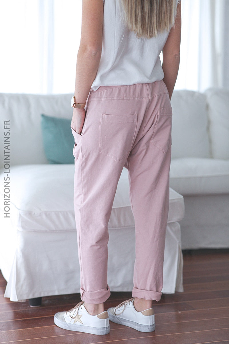 Pantalon femme rose top poudre