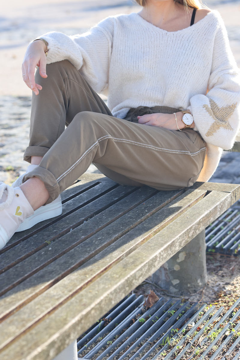 Jogging confort camel ceinture élastique liséré brillant sur les côtés