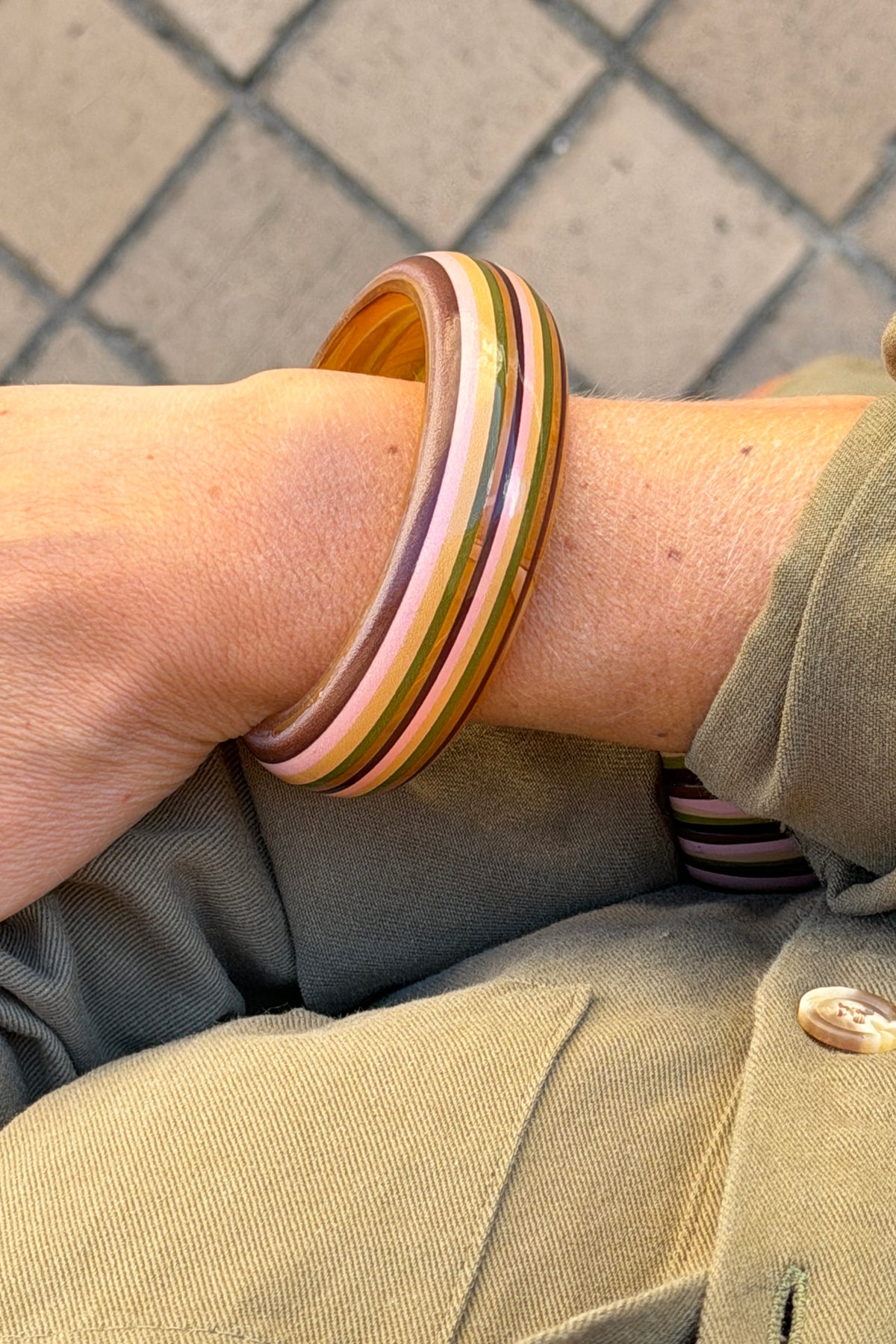 Yellow Multi Vertical Stripe Wide Bangle