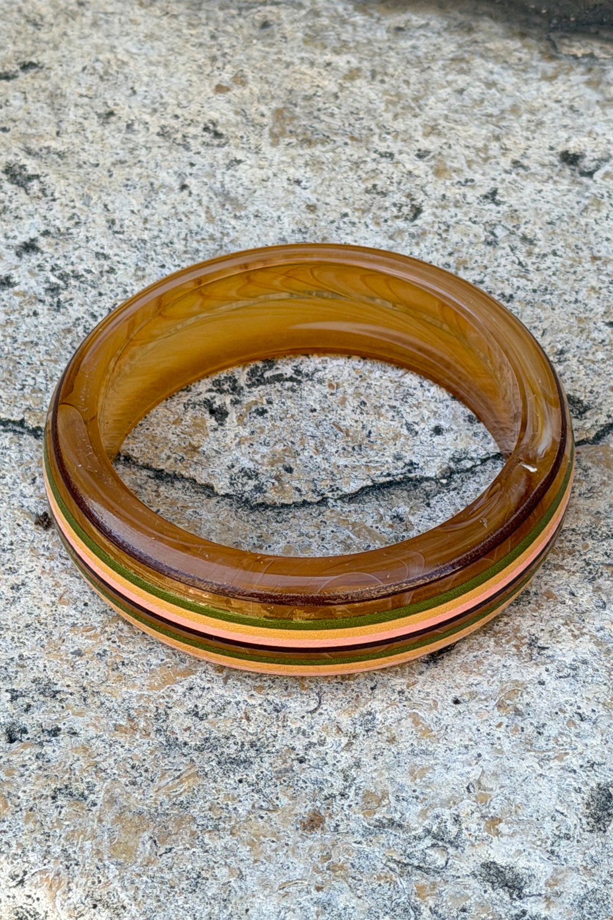 Yellow Multi Vertical Stripe Wide Bangle