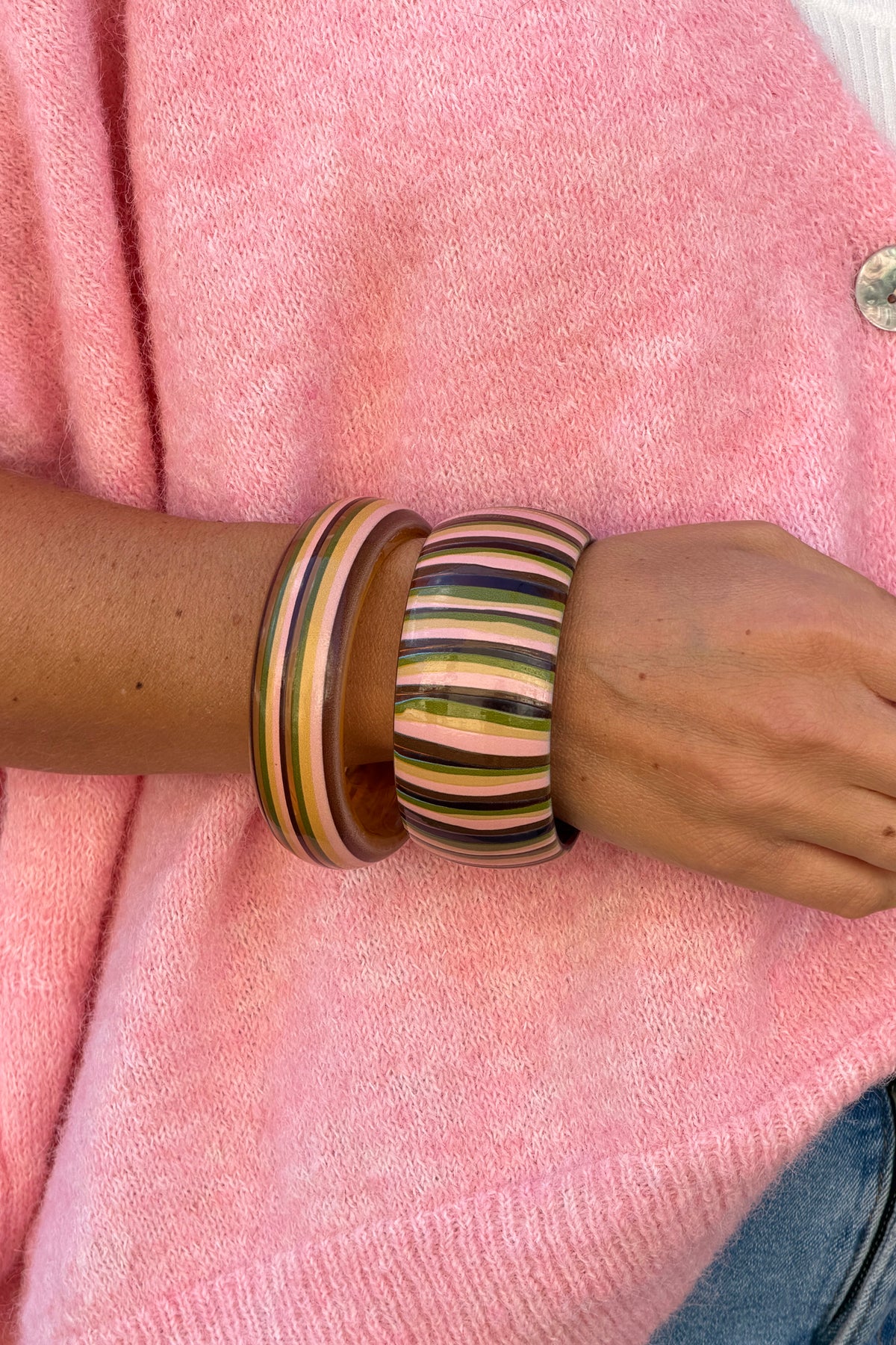 Yellow Multi Vertical Stripe Wide Bangle