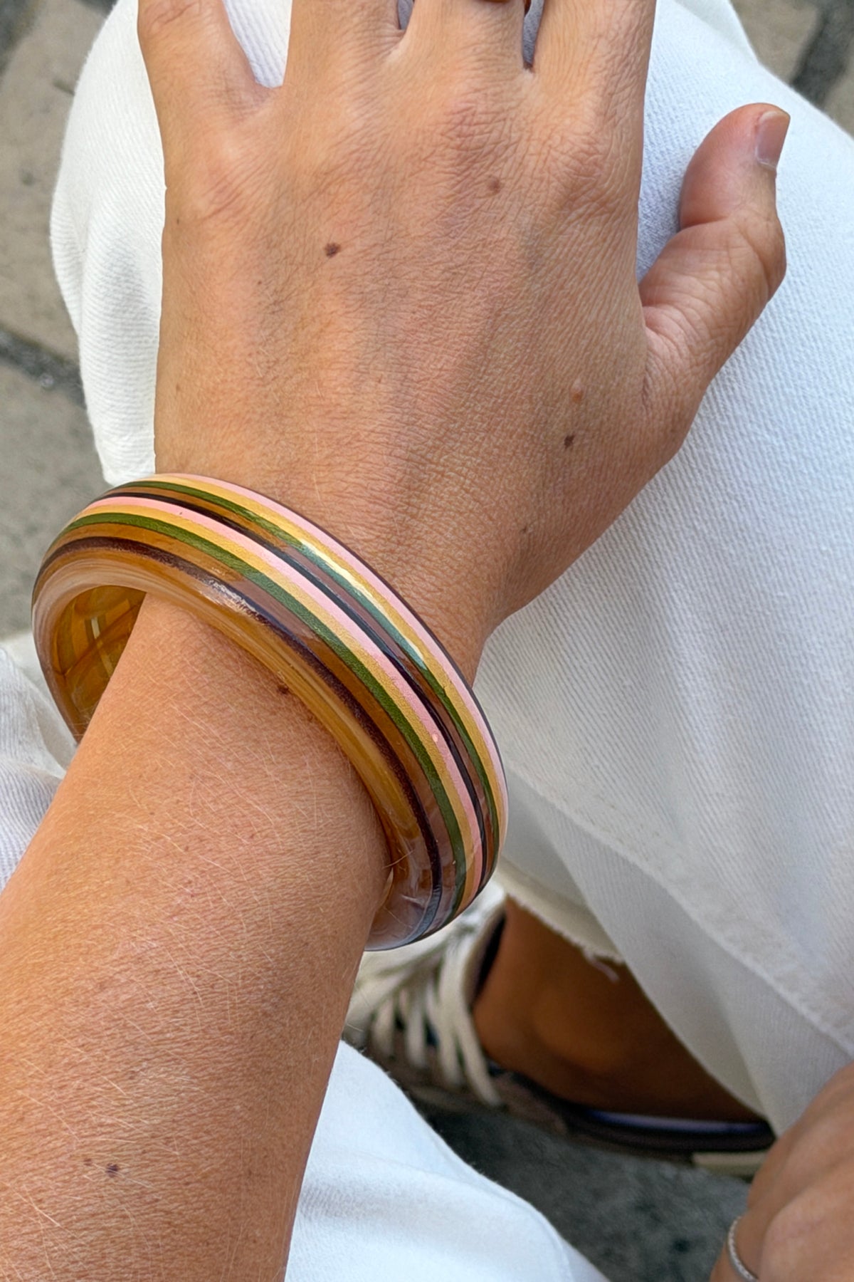 Yellow Multi Vertical Stripe Wide Bangle