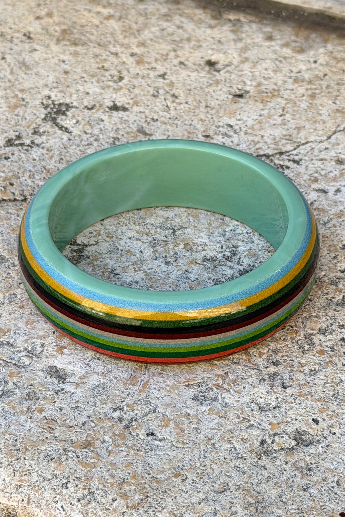 Blue Multi Vertical Stripe Wide Bangle