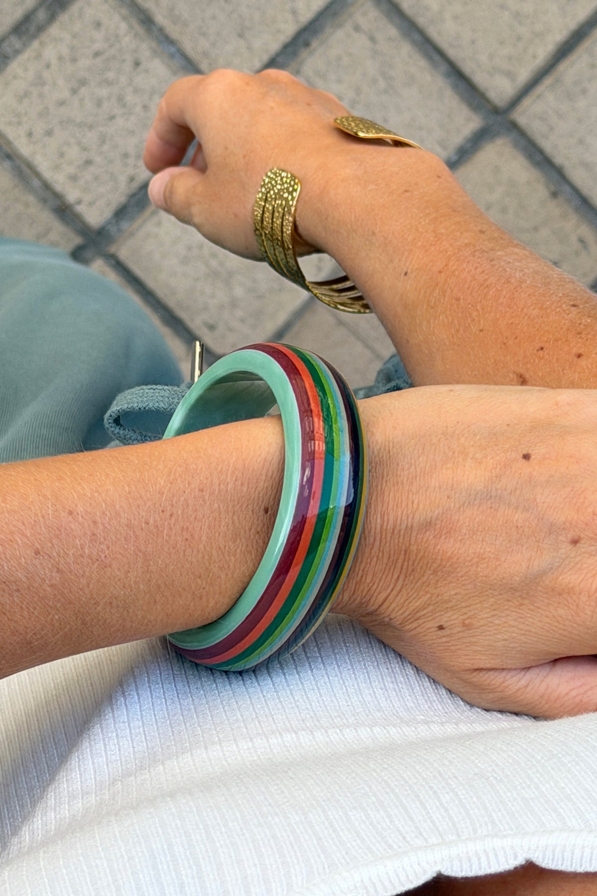 Blue Multi Vertical Stripe Wide Bangle