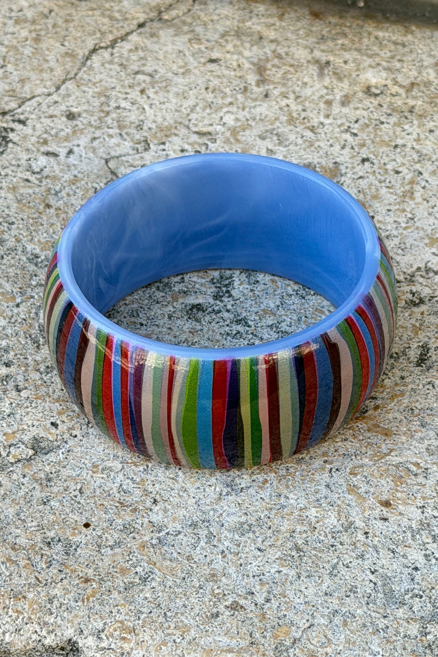 Green Multi Horizontal Stripe Wide Bangle