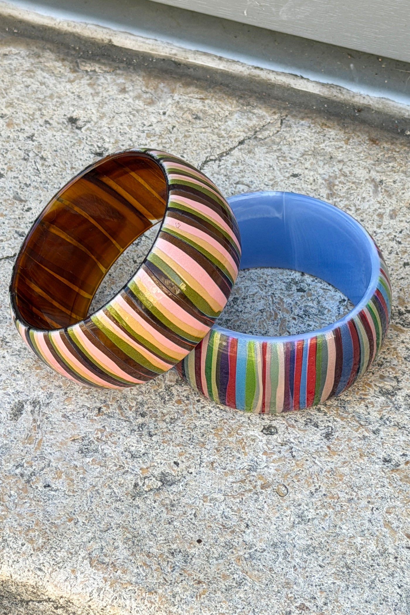 Green Multi Horizontal Stripe Wide Bangle