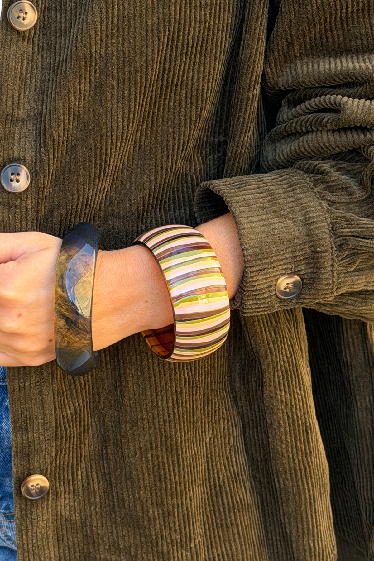 Pink Multi Horizontal Stripe Wide Bangle