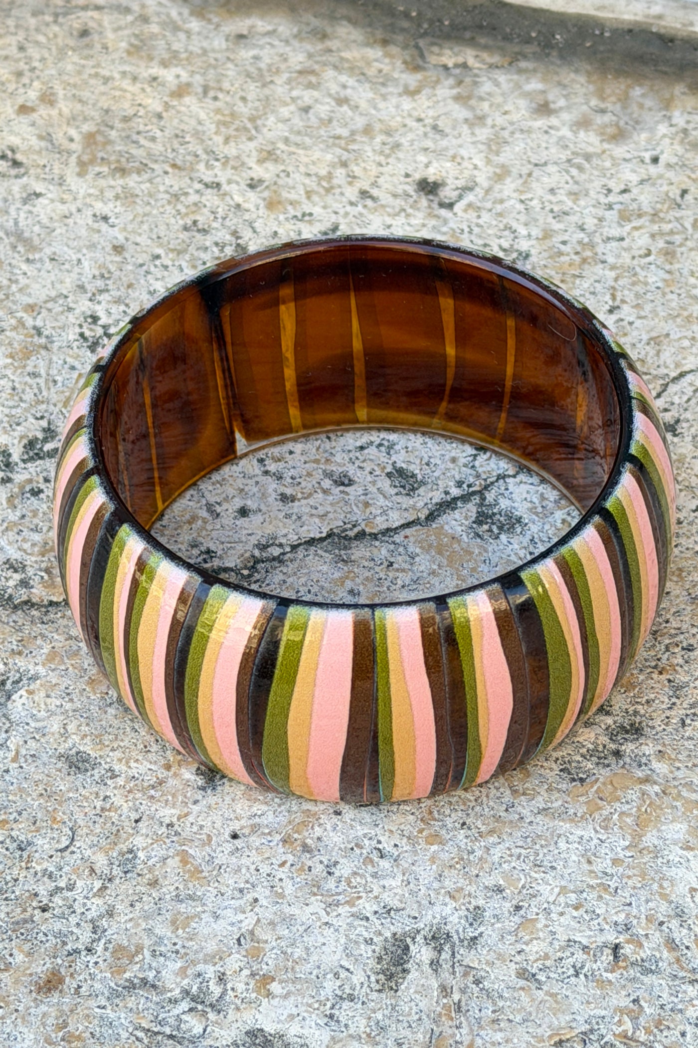 Pink Multi Horizontal Stripe Wide Bangle