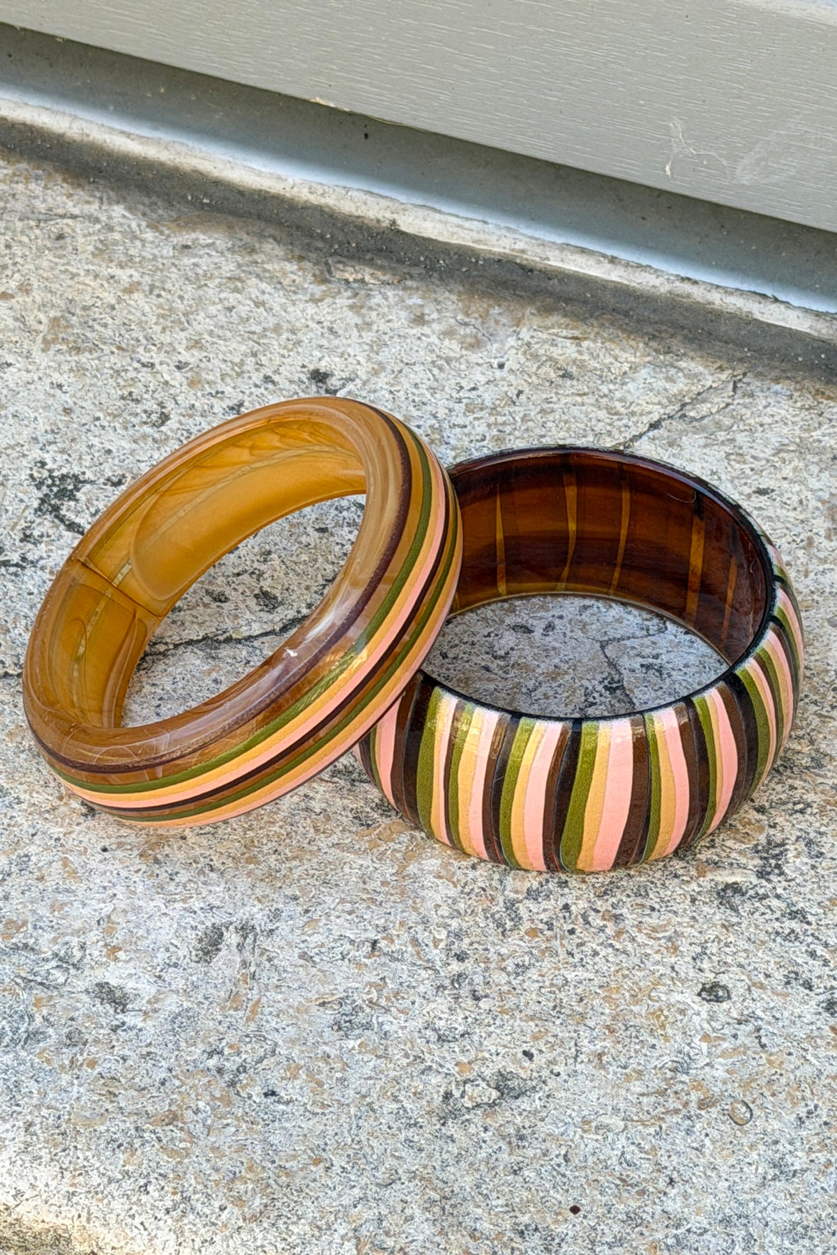 Pink Multi Horizontal Stripe Wide Bangle