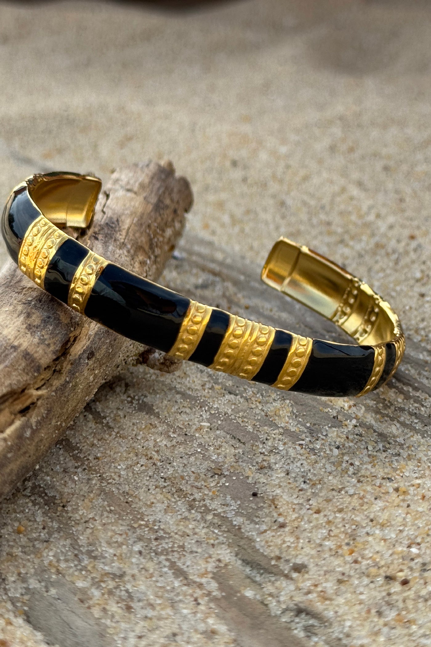 Black and Golden Enamel Cuff Bracelet