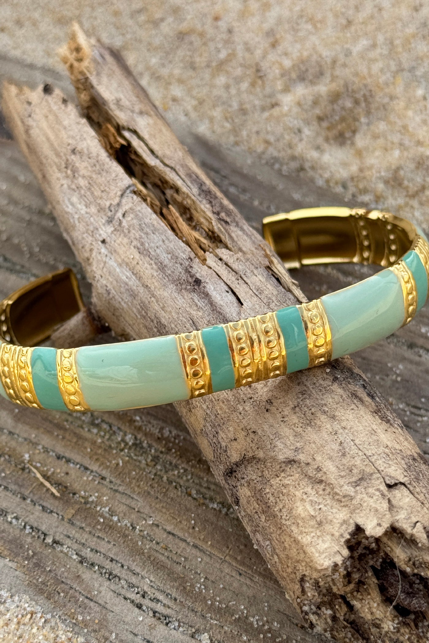 Jonc ouvert doré détails turquoise