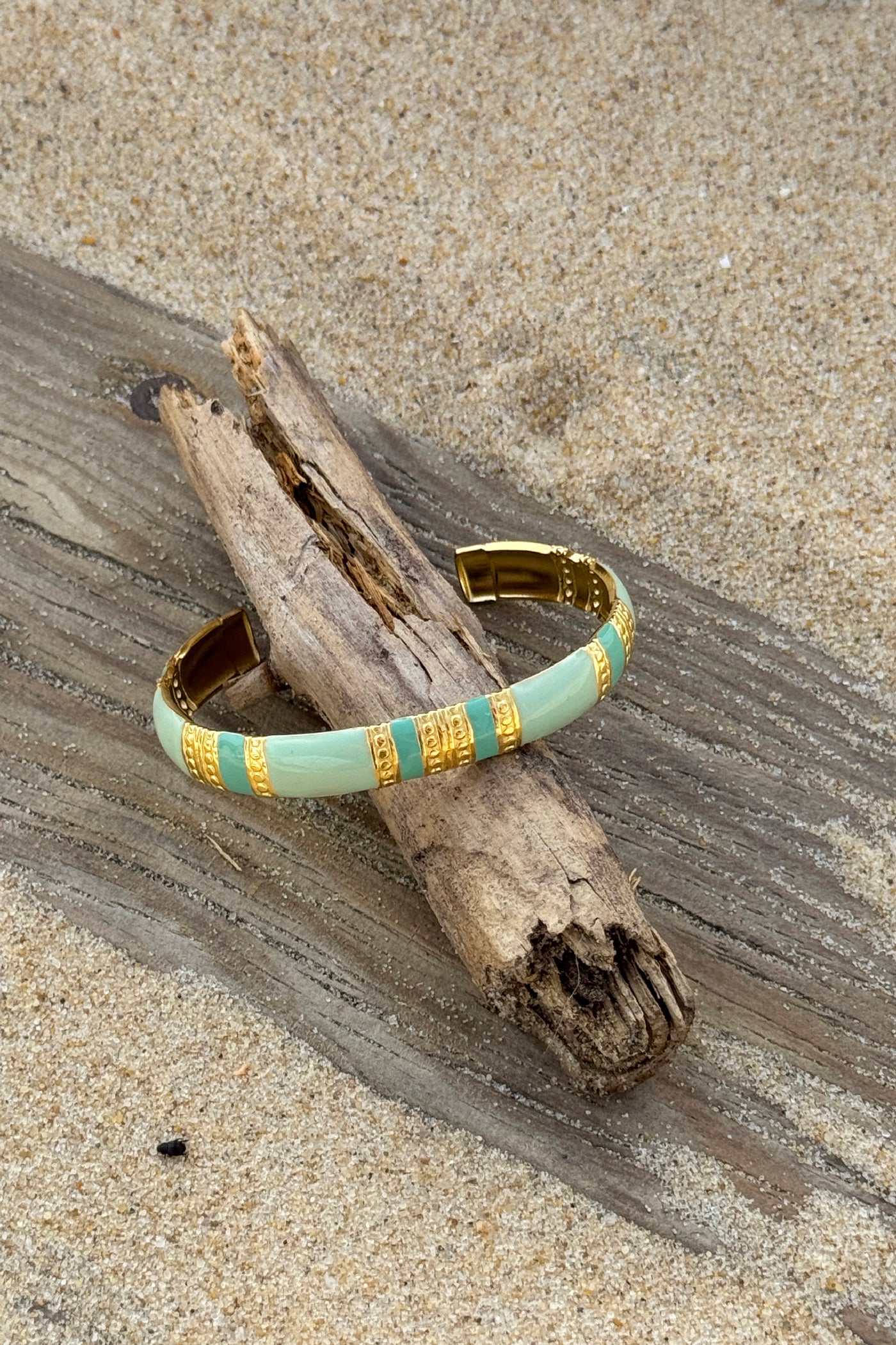 Jonc ouvert doré détails turquoise