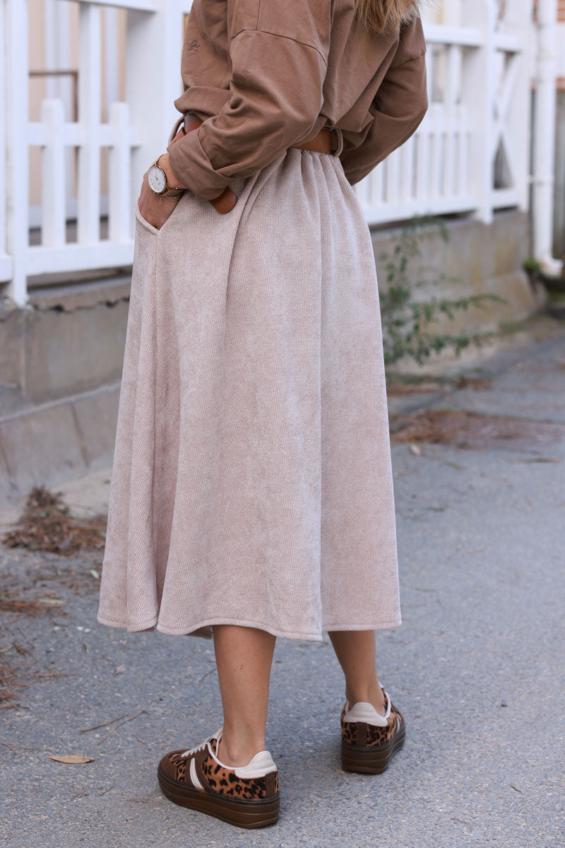 Beige A-Line Button-Front Skirt