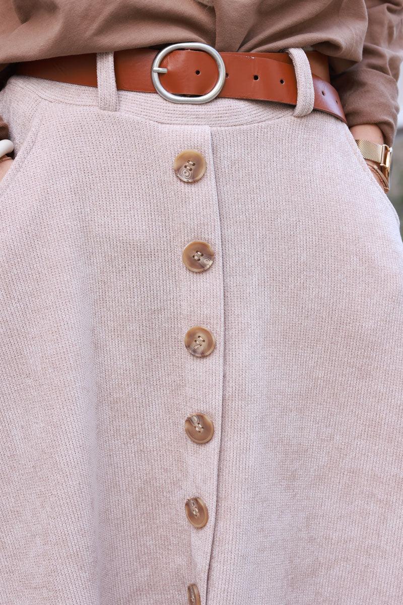 Beige A-Line Button-Front Skirt