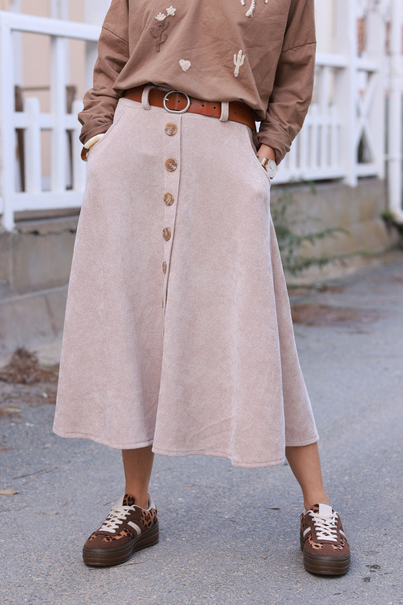 Beige A-Line Button-Front Skirt