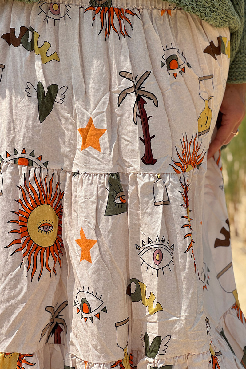 Olive Boho Art Maxi Skirt