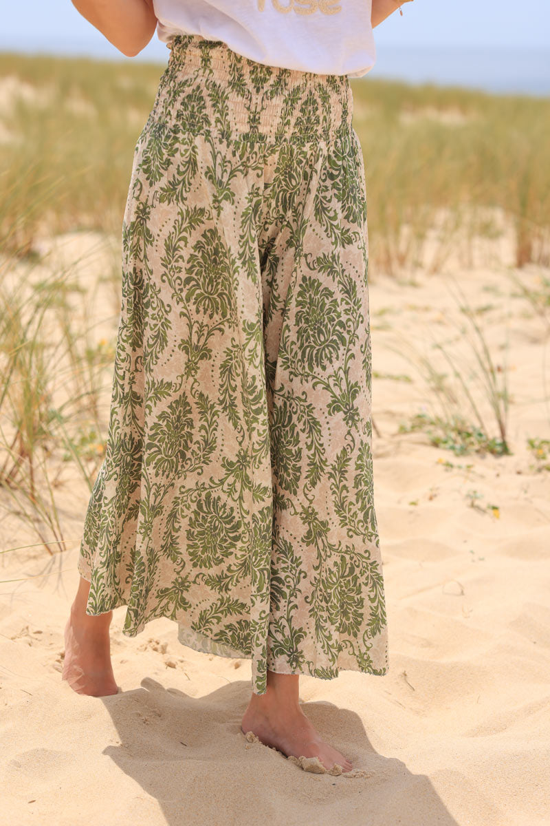 Floaty wide leg culottes with khaki paisley and lys print