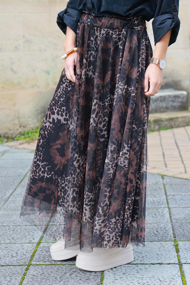 Leopard Tie-Dye Boho Maxi Skirt