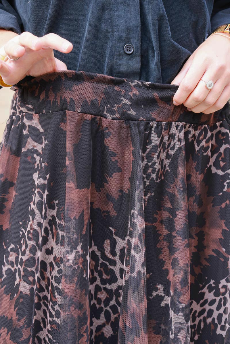 Leopard Tie-Dye Boho Maxi Skirt