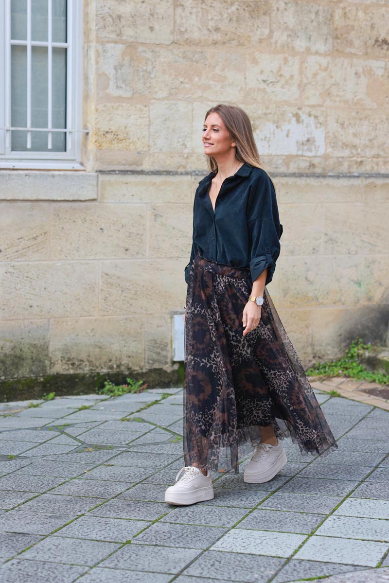 Leopard Tie-Dye Boho Maxi Skirt