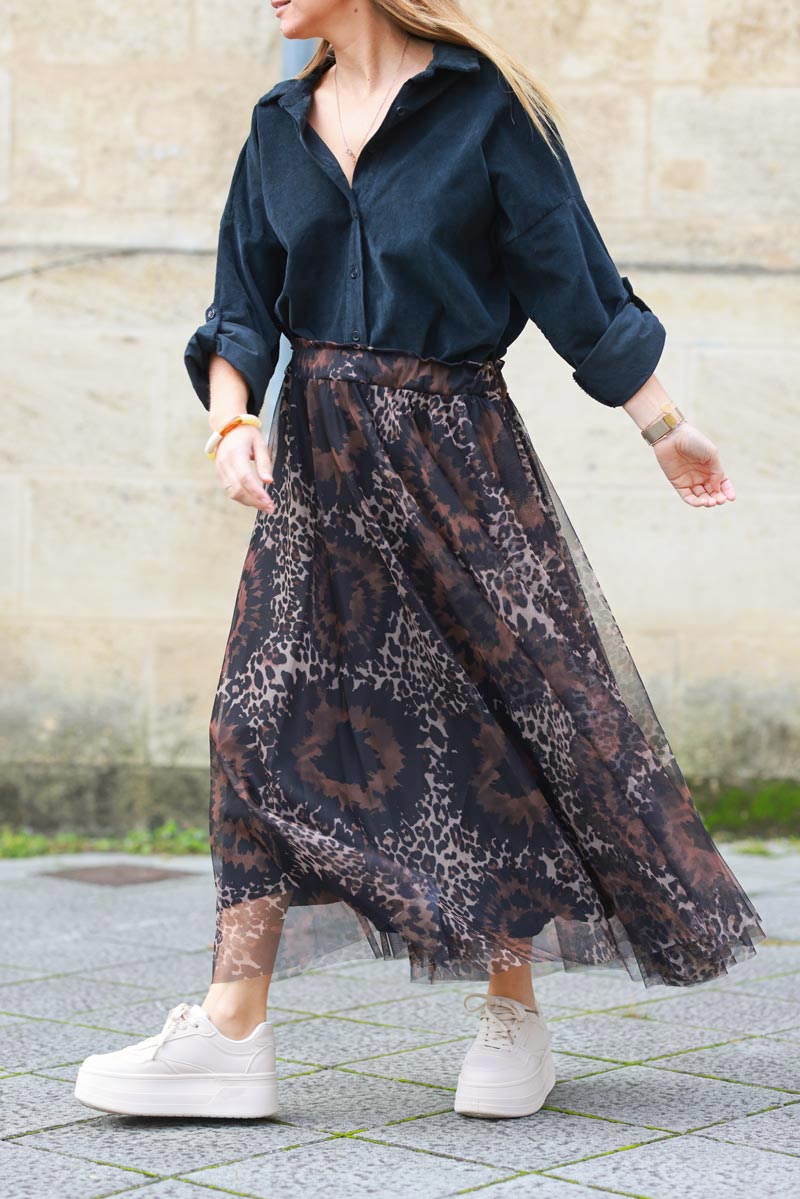 Leopard Tie-Dye Boho Maxi Skirt