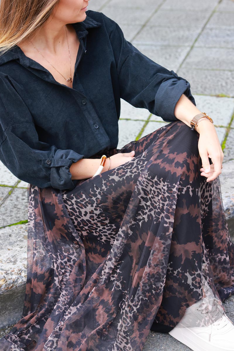 Leopard Tie-Dye Boho Maxi Skirt