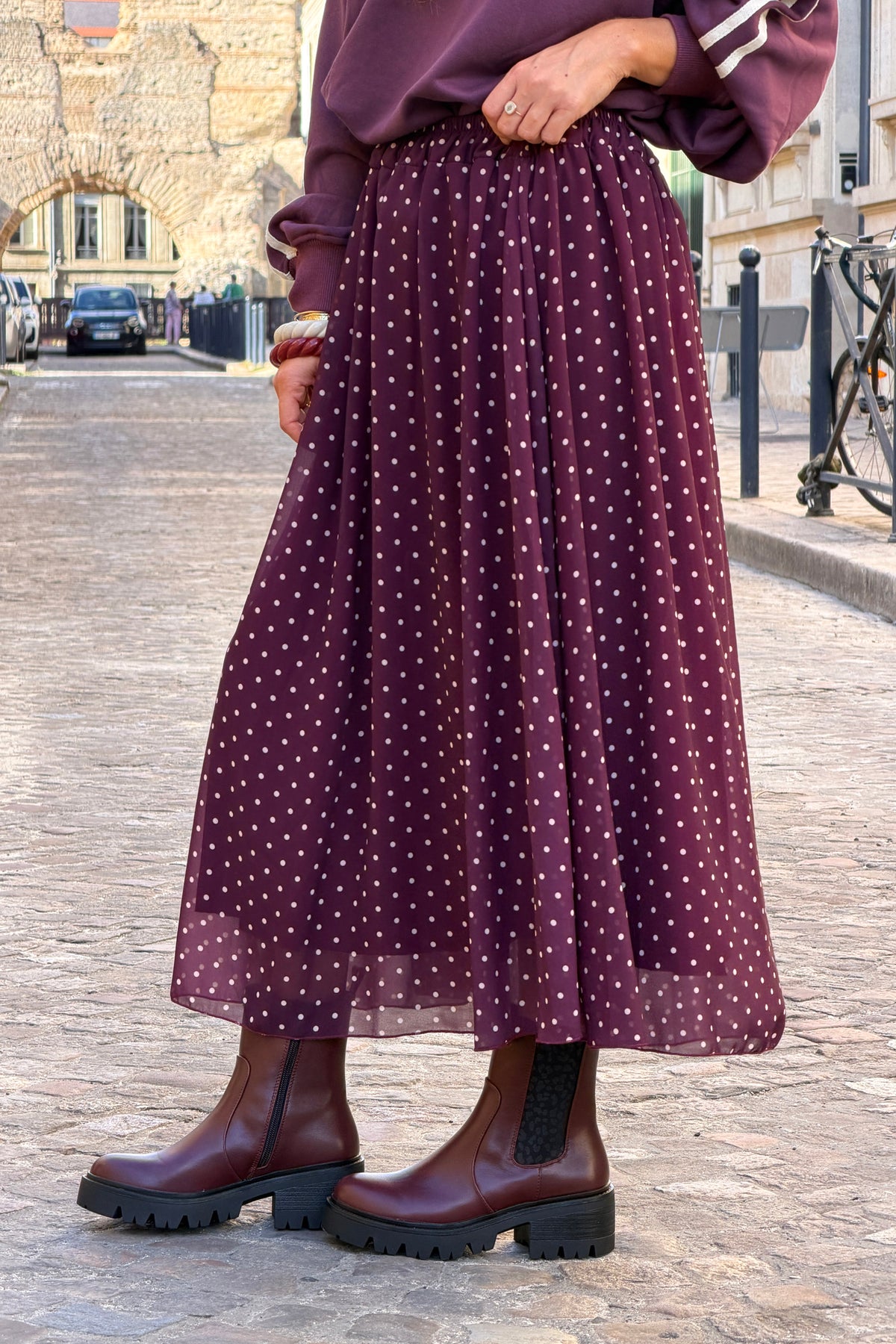 Aubergine Polka Dot Pull-On Skirt