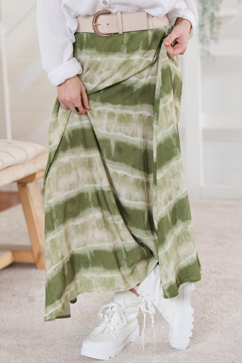 Khaki striped tie dye effect maxi skirt Horizons Lointains