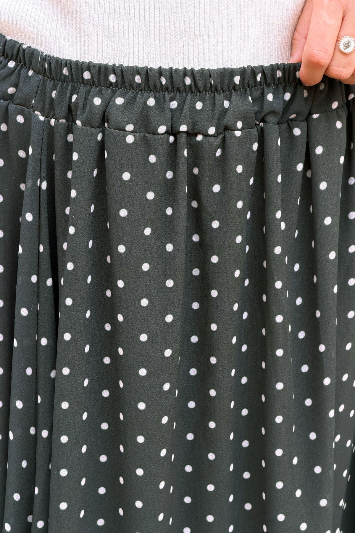 Olive Polka Dot Pull-On Skirt