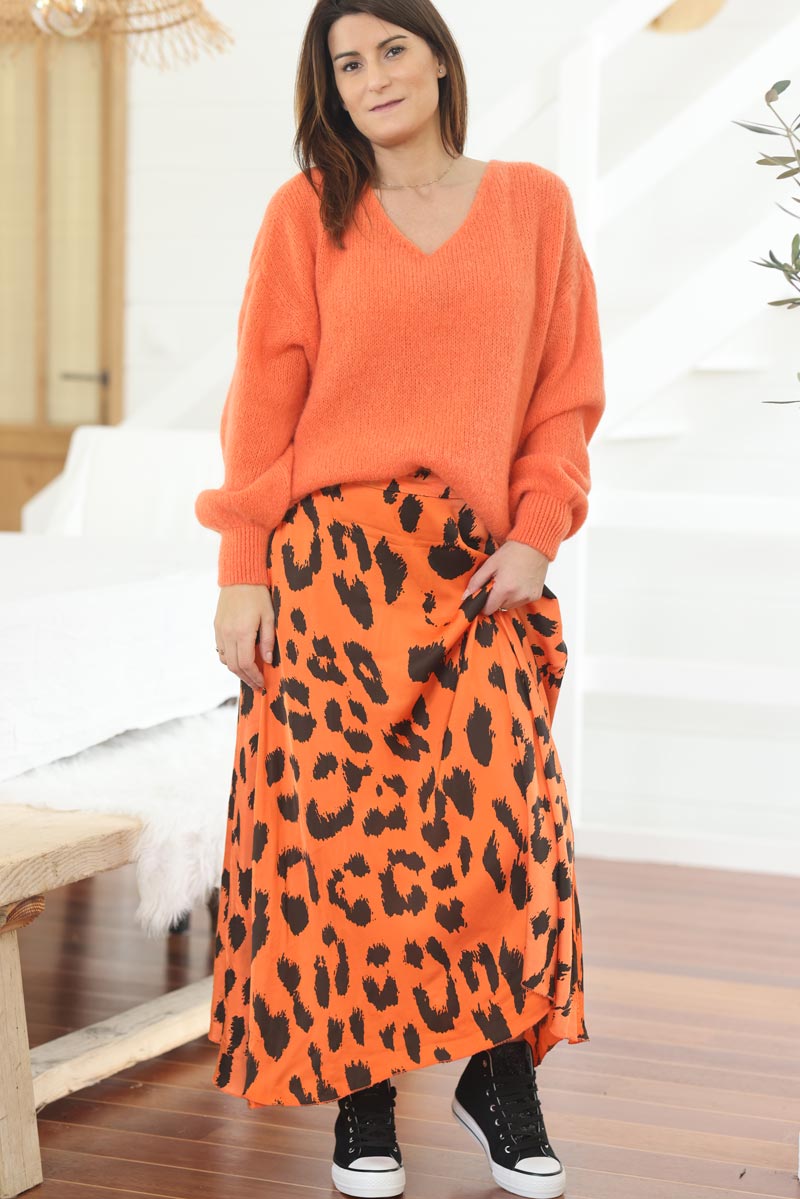 Orange animal clearance print midi skirt