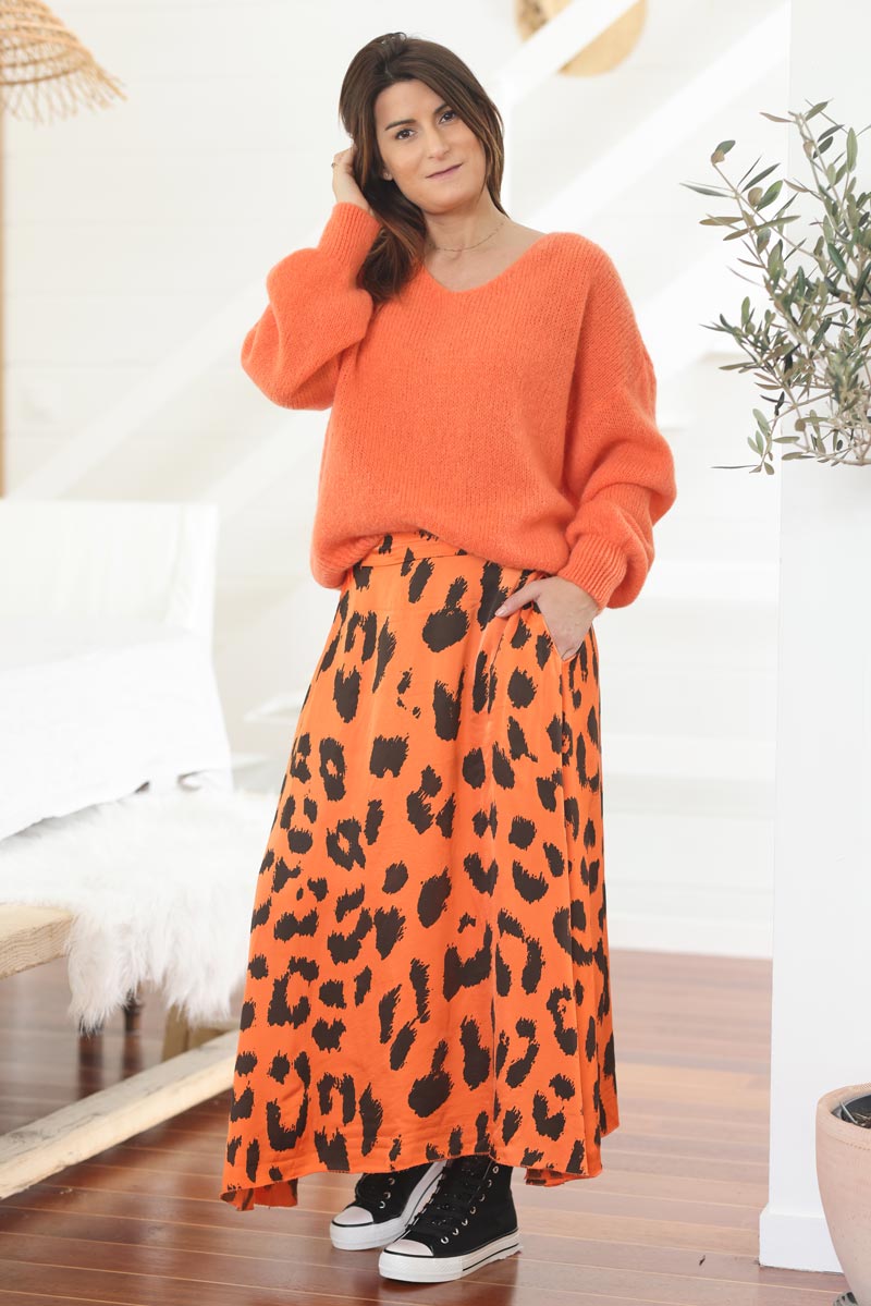 Orange animal 2024 print midi skirt