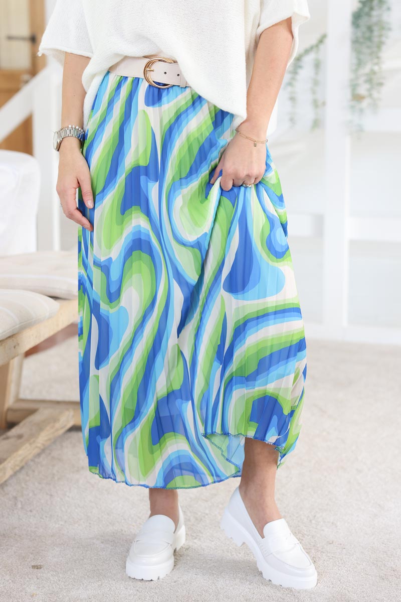 Green and blue 2025 striped maxi skirt