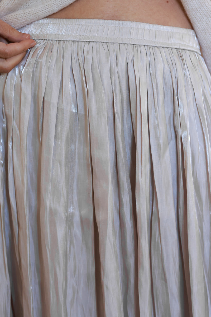 Iridescent Beige Soft Pleated Maxi Skirt