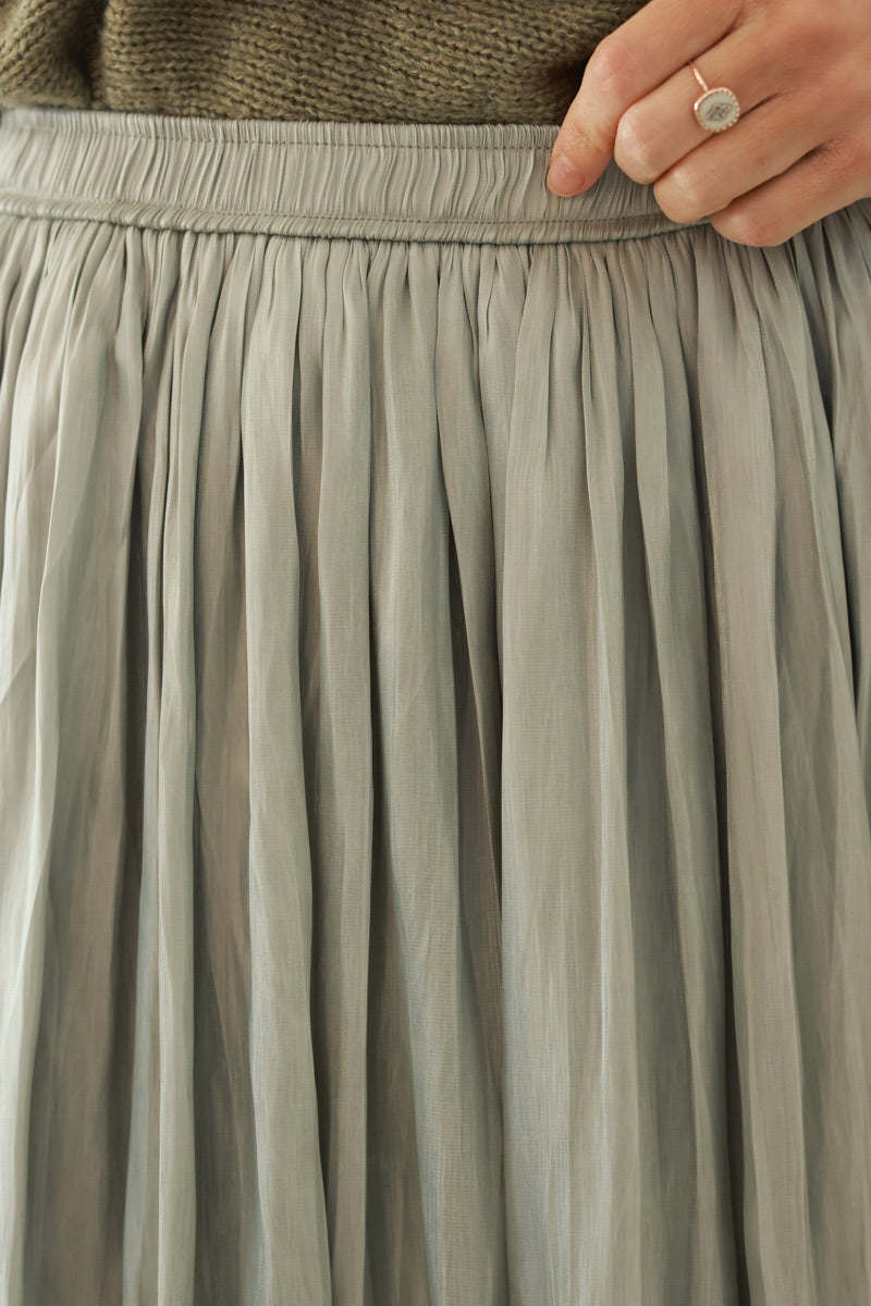 Iridescent Light olive Soft Pleated Maxi Skirt