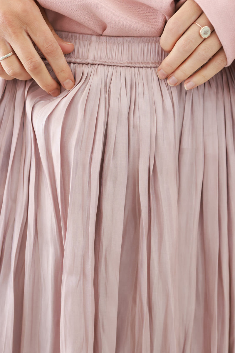 Iridescent Powder Pink Soft Pleated Maxi Skirt