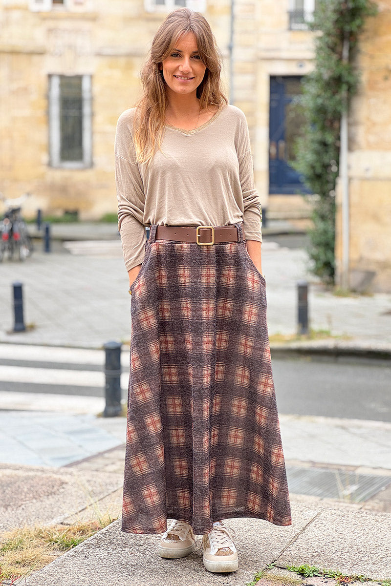 Charcoal Plaid Blanket Skirt with Belt