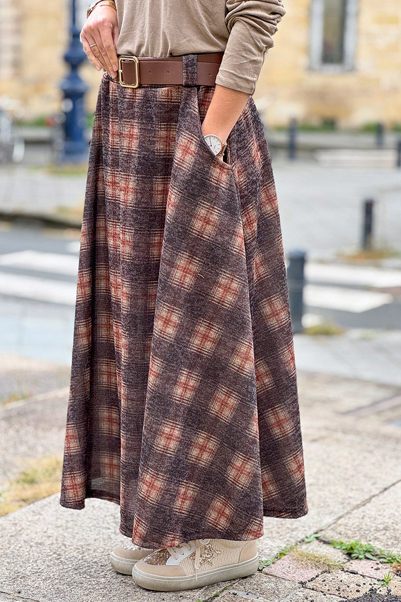Charcoal Plaid Blanket Skirt with Belt