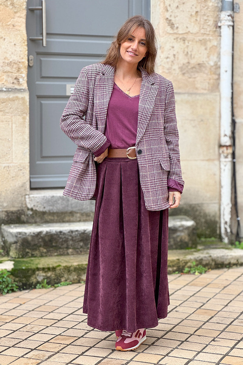 Wine Belted Corduroy Skirt
