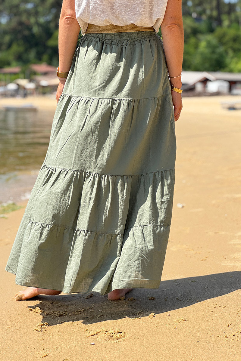Olive Tiered Eyelet Boho Skirt 
