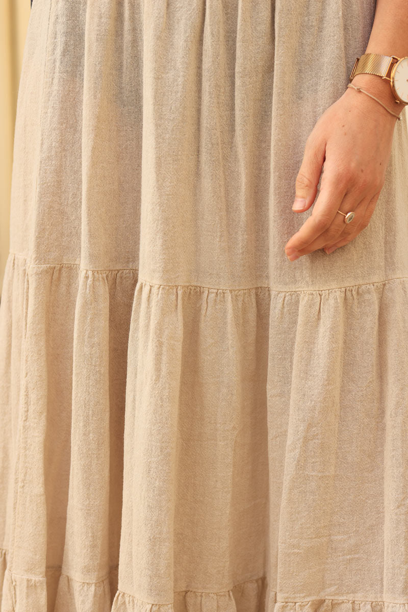 Falda larga jaspeada de algodón beige
