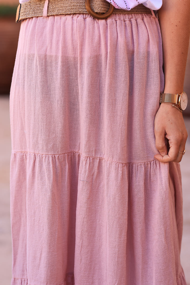 Powder pink brushed cotton maxi skirt with belt