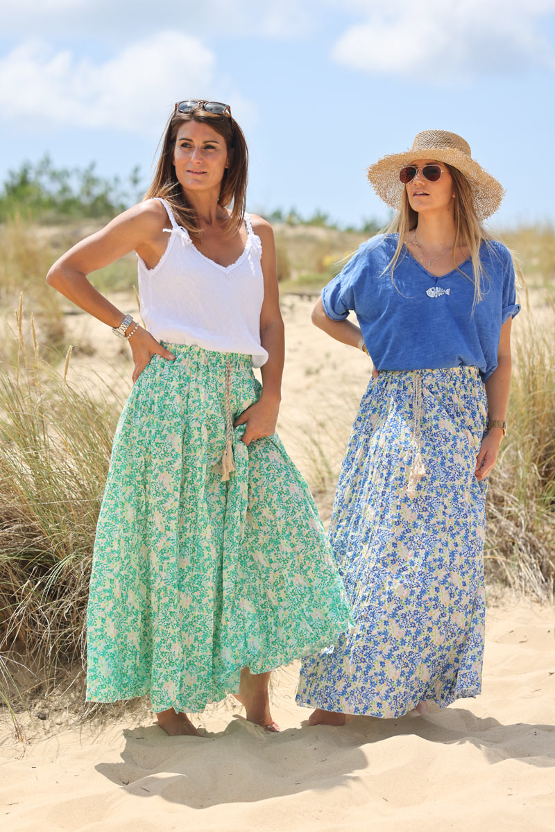 Blue long skirt with golden outlet top