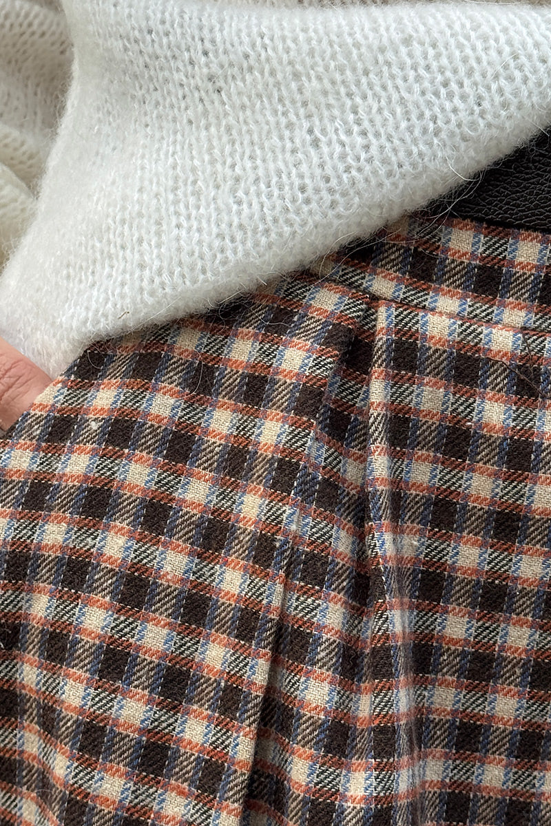 Jupe longue en flanelle imprimé petits carreaux marron et terracotta