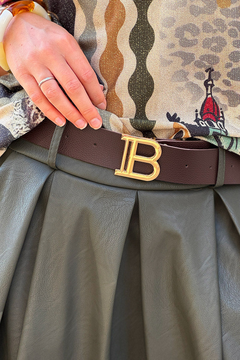 Olive Belted Leatherette Skirt