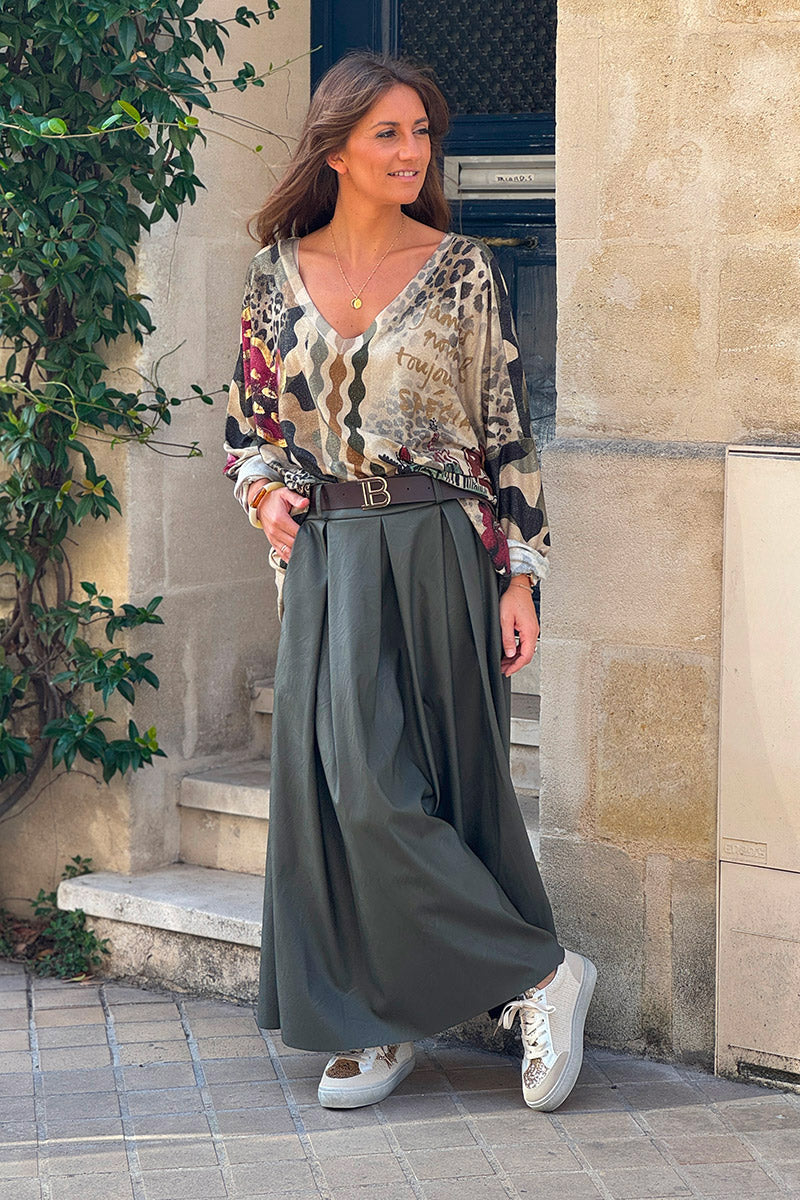 Olive Belted Leatherette Skirt