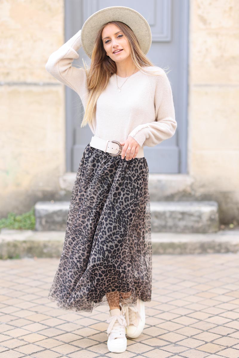 Grey leopard outlet print midi skirt