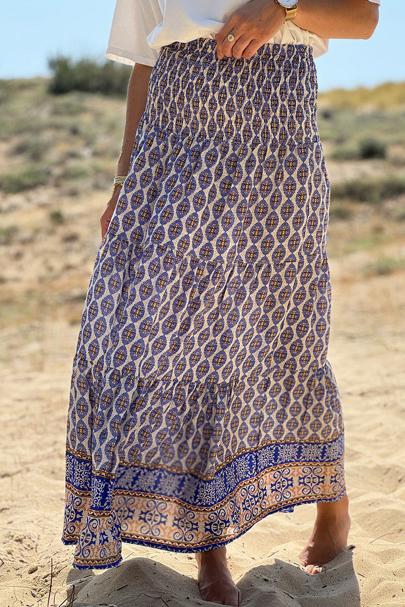 Royal blue Batik Print Boho Skirt
