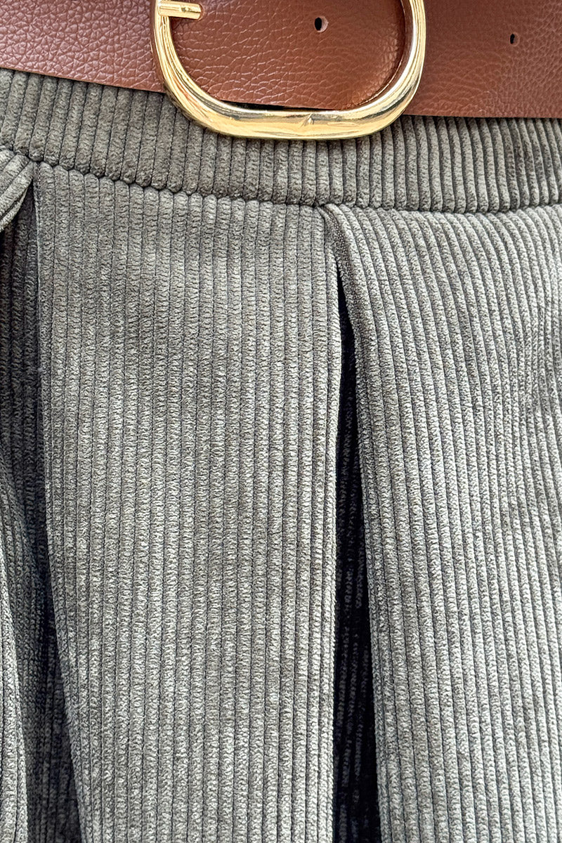 Olive Belted Corduroy Skirt