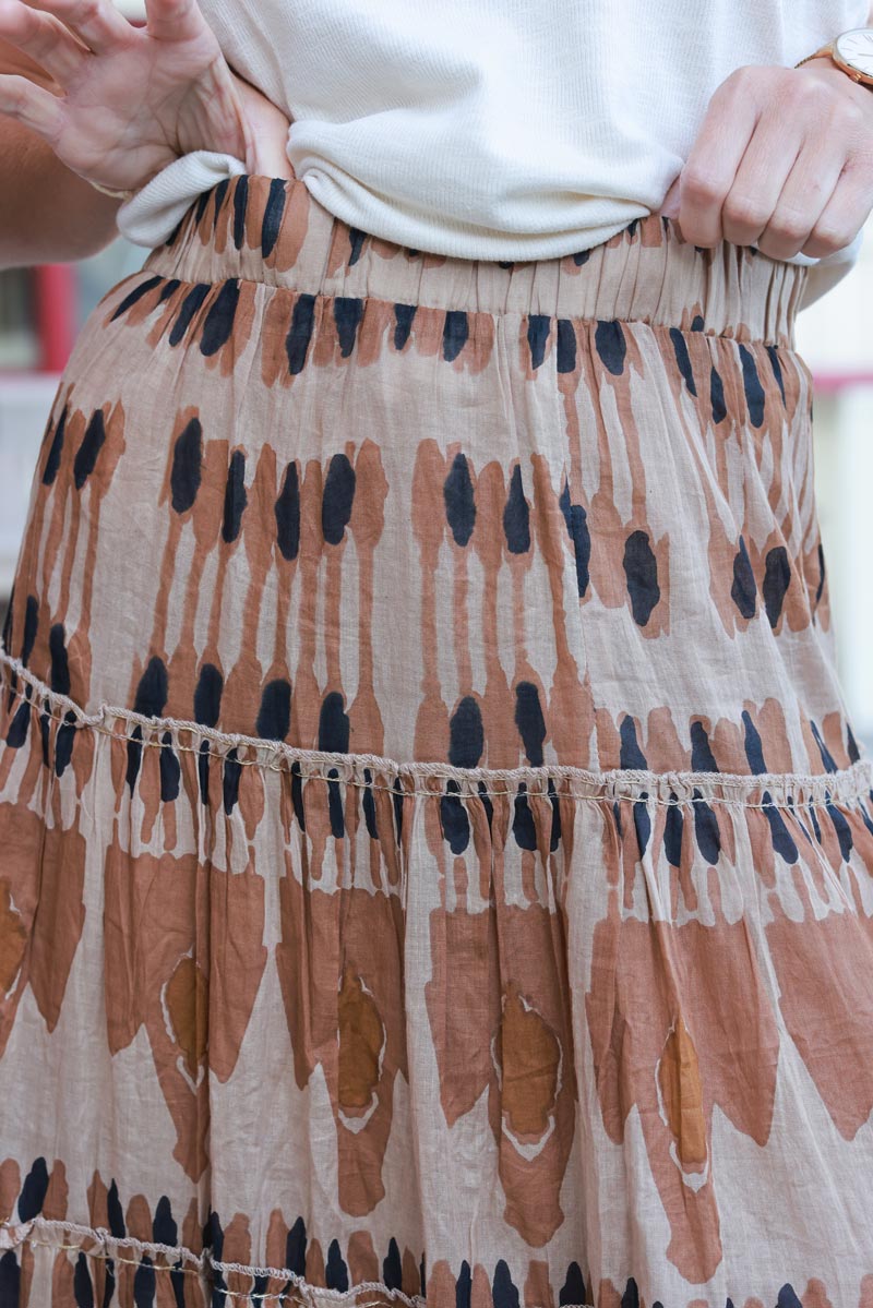 Brown Batik Cotton Maxi Skirt
