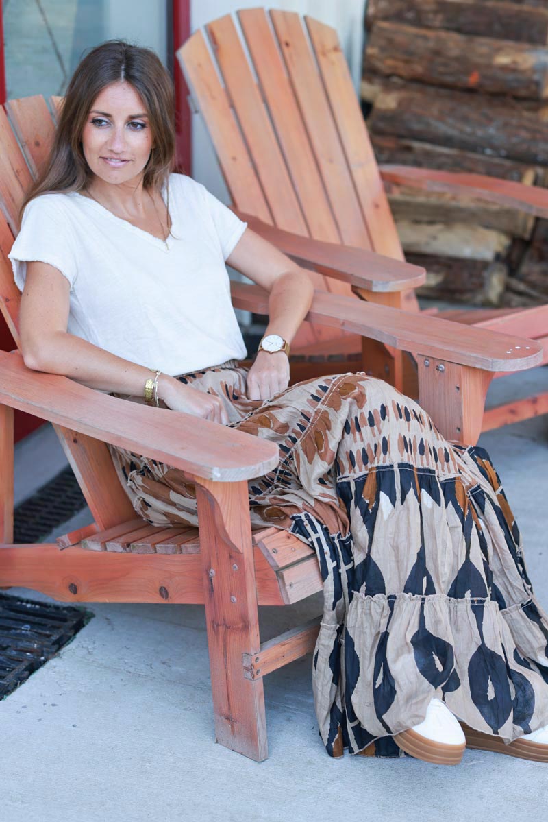 Brown Batik Cotton Maxi Skirt
